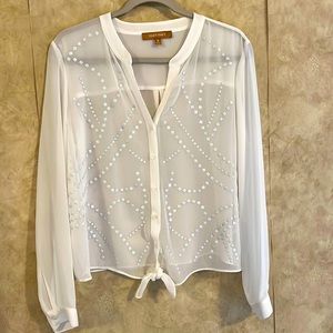 Ellen Tracy Sheer Jeweled Long Sleeve sheer blouse Size Medium